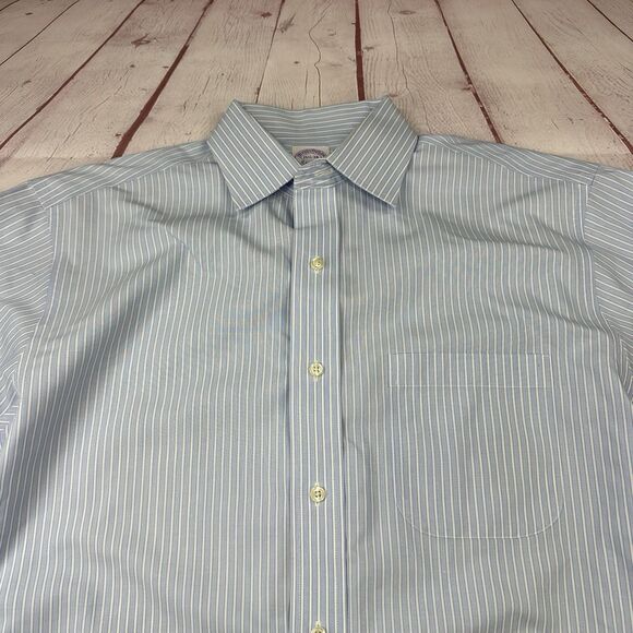 Brooks Brothers Dress Shirt Men Striped Blue Non Iron Supima Cotton 15.5 34 - Picture 1 of 9